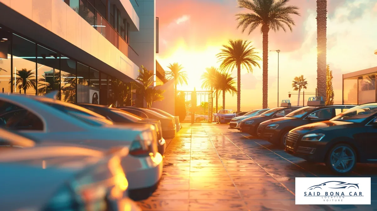 Un homme d'affaires élégant sortant d'un véhicule de cab service devant un immeuble moderne à Casablanca, symbolisant la fiabilité et le professionnalisme.