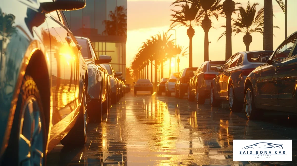 Une flotte de voitures diverses et bien entretenues, prêtes pour la location longue durée à Casablanca, offrant un large choix aux clients.