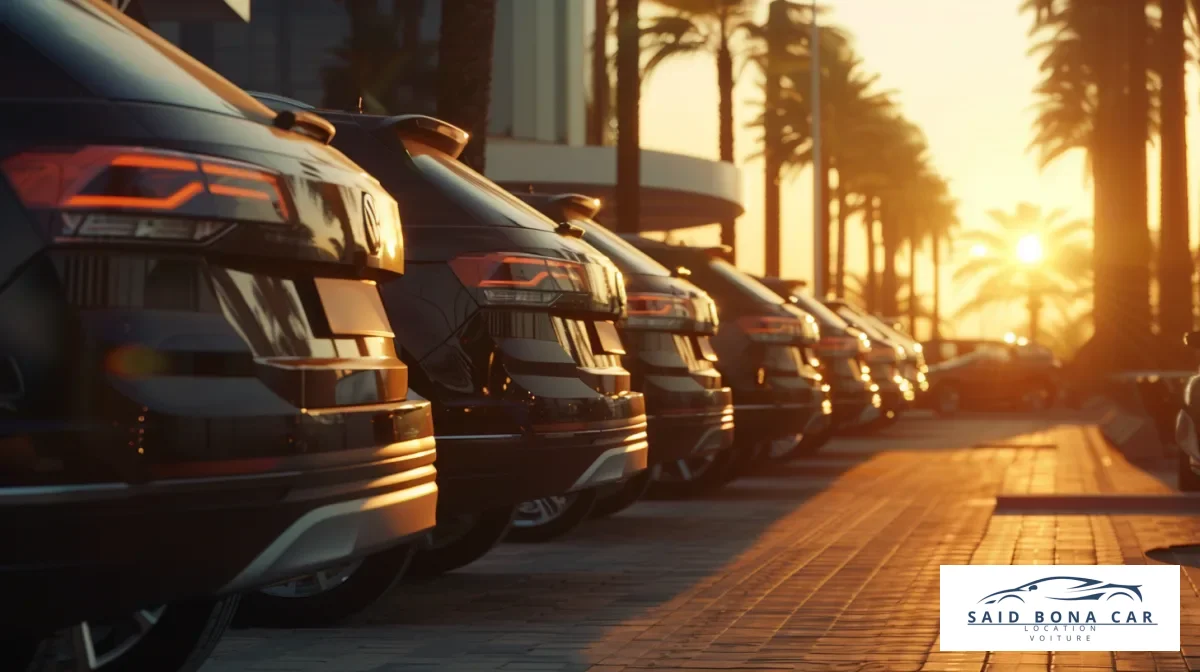 Volkswagen Tiguan garé devant un bâtiment moderne à Casablanca, parfait pour une location SUV.